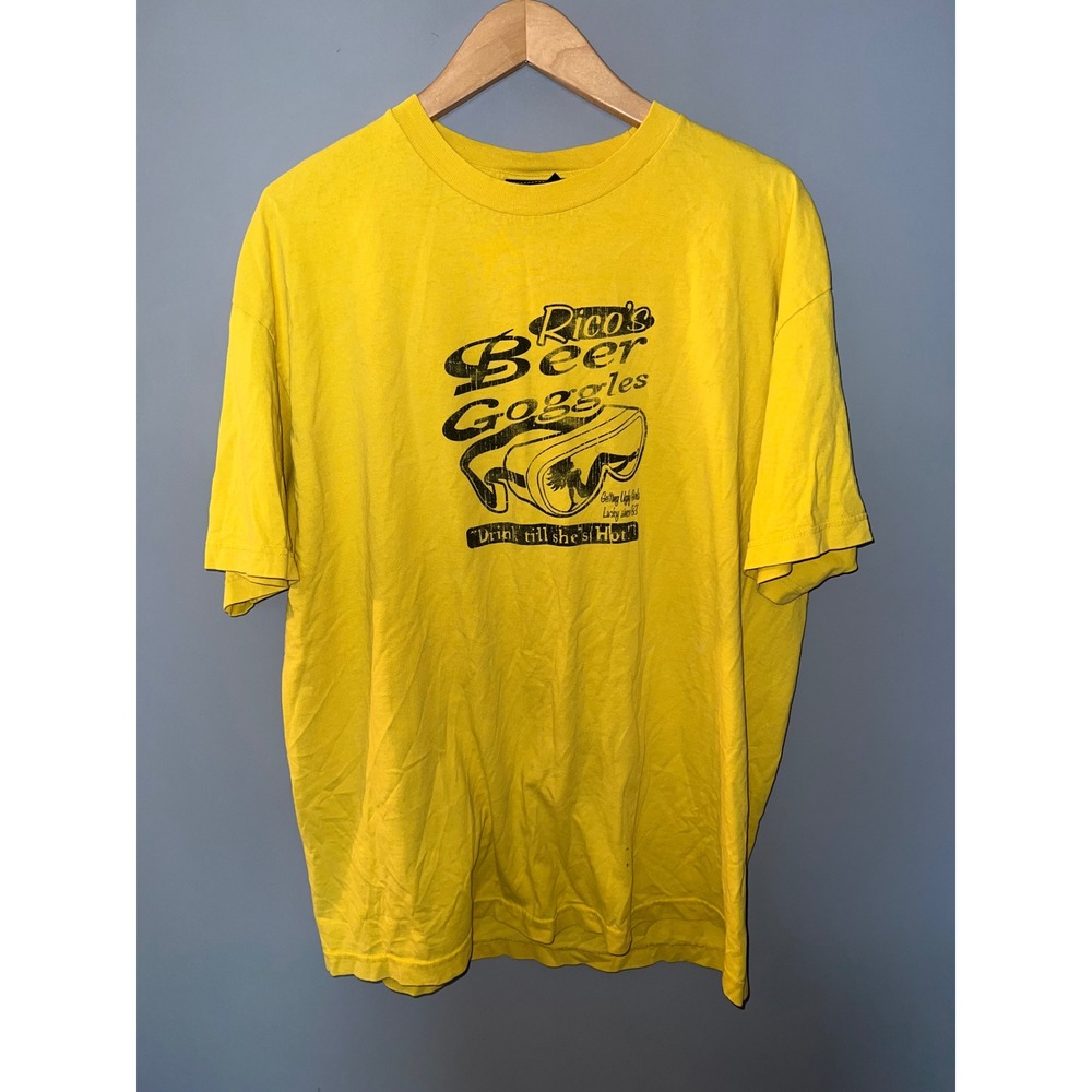 Carbon Rico's Beer Goggles Graphic T-Shirt Yellow Short Sleeve Novelty Tee